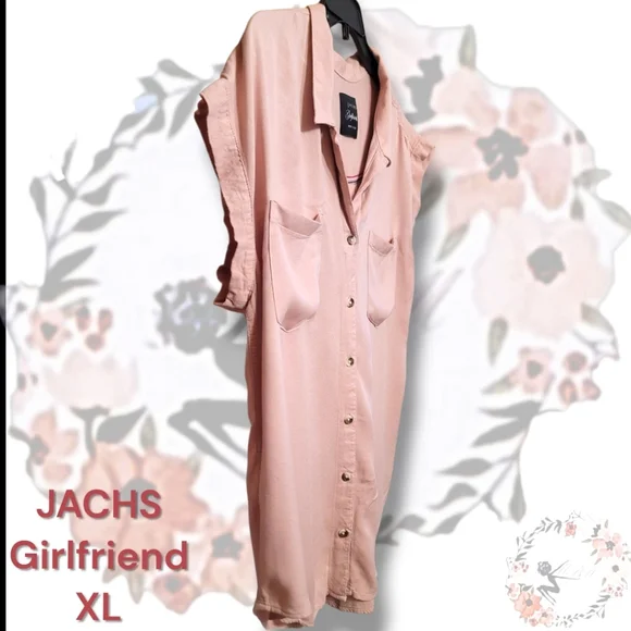 JACHS Girlfriend Dusty Rose Button Up Cap Sleeve Top XL - Picture 3 of 8